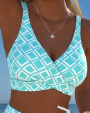 Bikini de cuadros para mujer con top sin aro y braguita alta