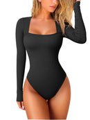 Body de manga larga con escote cuadrado y textura acanalada