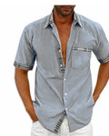 Camisa de hombre de manga corta con cuello alto y corte relajado