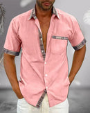 Camisa de hombre de manga corta con cuello alto y corte relajado