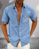 Camisa de hombre de manga corta con cuello alto y corte relajado