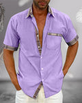 Camisa de hombre de manga corta con cuello alto y corte relajado