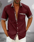 Camisa de hombre de manga corta con cuello alto y corte relajado