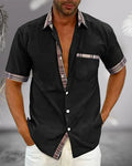 Camisa de hombre de manga corta con cuello alto y corte relajado