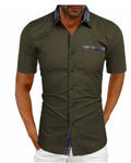 Camisa de hombre de manga corta con cuello alto y corte relajado