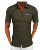 Camisa de hombre de manga corta con cuello alto y corte relajado