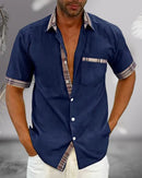 Camisa de hombre de manga corta con cuello alto y corte relajado