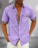 Camisa de hombre de manga corta con cuello alto y corte relajado