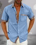 Camisa de hombre de manga corta con cuello alto y corte relajado