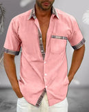 Camisa de hombre de manga corta con cuello alto y corte relajado