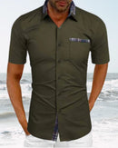 Camisa de hombre de manga corta con cuello alto y corte relajado