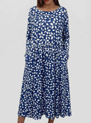 Vestido midi floral para mujer con cuello redondo y manga corta