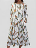 Vestido midi floral para mujer con cuello redondo y manga corta
