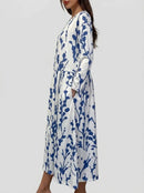 Vestido midi floral para mujer con cuello redondo y manga corta