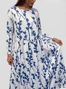 Vestido midi floral para mujer con cuello redondo y manga corta
