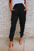 Dalia | Pantalón cargo satinado de tiro alto para mujer con puños elásticos