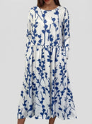 Vestido midi floral para mujer con cuello redondo y manga corta