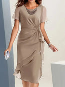 Vestido midi de cóctel con frunces y volantes