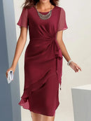 Vestido midi de cóctel con frunces y volantes