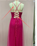 Vestido de gala largo de tul brillante con corpiño drapeado