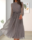 Vestido de lunares de mujer hasta la rodilla y manga larga