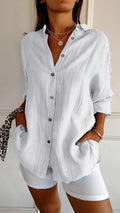 Camisa holgada de mujer con botones y textura tipo lino
