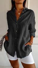 Camisa holgada de mujer con botones y textura tipo lino