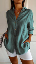 Camisa holgada de mujer con botones y textura tipo lino