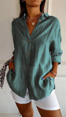 Camisa holgada de mujer con botones y textura tipo lino