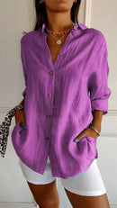 Camisa holgada de mujer con botones y textura tipo lino