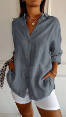 Camisa holgada de mujer con botones y textura tipo lino