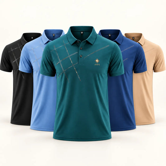 Conjunto Aurion de cinco polos: negro, cian, verde, azul y caqui.