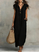 Vestido boho largo de mujer de corte fluido con volantes
