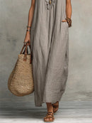 Vestido boho largo de mujer de corte fluido con volantes