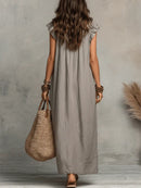 Vestido boho largo de mujer de corte fluido con volantes