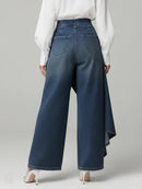 Jeans de mujer de tiro alto y pierna ancha con bolsillos