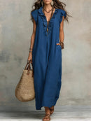 Vestido boho largo de mujer de corte fluido con volantes