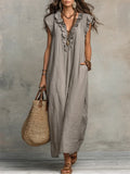 Vestido boho largo de mujer de corte fluido con volantes