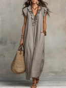 Vestido boho largo de mujer de corte fluido con volantes