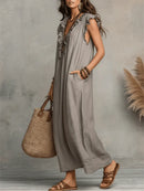 Vestido boho largo de mujer de corte fluido con volantes