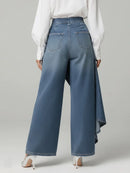 Jeans de mujer de tiro alto y pierna ancha con bolsillos