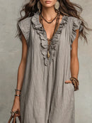 Vestido boho largo de mujer de corte fluido con volantes
