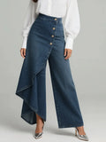 Jeans de mujer de tiro alto y pierna ancha con bolsillos