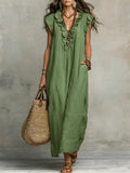 Vestido boho largo de mujer de corte fluido con volantes