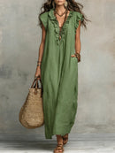 Vestido boho largo de mujer de corte fluido con volantes