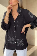 Camisa holgada de mujer con estampado de letras