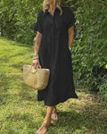 Vestido midi a rayas de mujer con botones