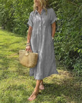 Vestido midi a rayas de mujer con botones