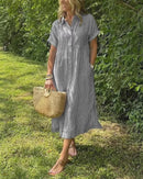 Vestido midi a rayas de mujer con botones