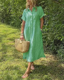 Vestido midi a rayas de mujer con botones